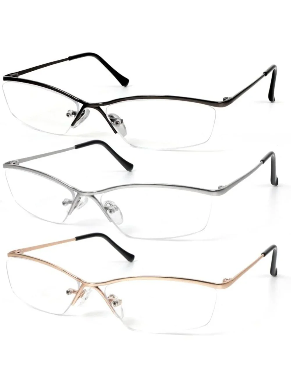 3 Pack Blue Light Blocking Half Frame Reading Glasses for Men & Women - Thin